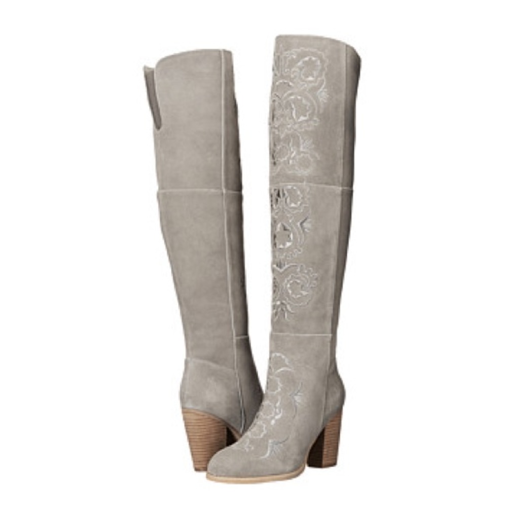 CLEAR OUT SALE Gray Embroidered Knee High Boots